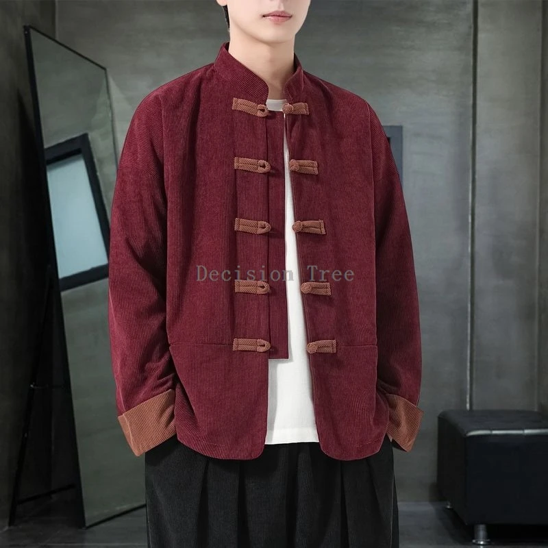 

2025 куртка в китайском этническом стиле в стиле ретро с пряжкой для отдыха, утреннее пальто для тренировок, мужские повседневные дышащие тренировочные топы ушу