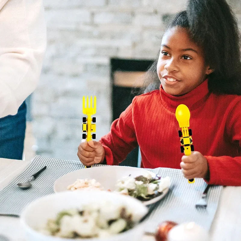 Children Car Tableware Bulldozer Excavator Shovel 3-Piece Cutlery Children's Tableware