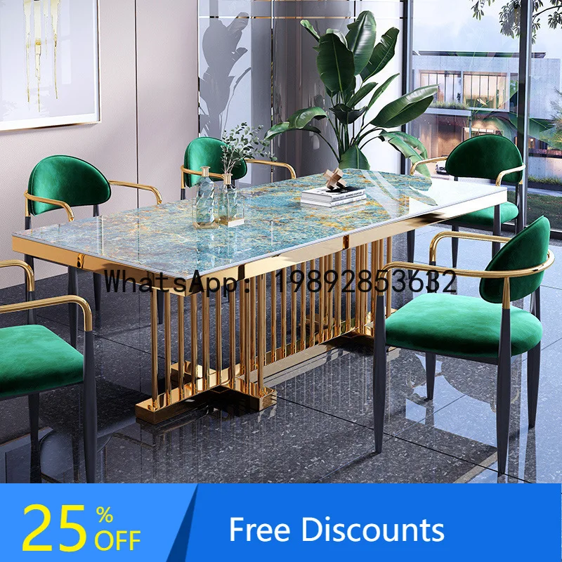 CZ Postmodern Rock Plate Dining Table and Chair Set for Home Restaurant High-end Rectangular Large Apartment Dining Table