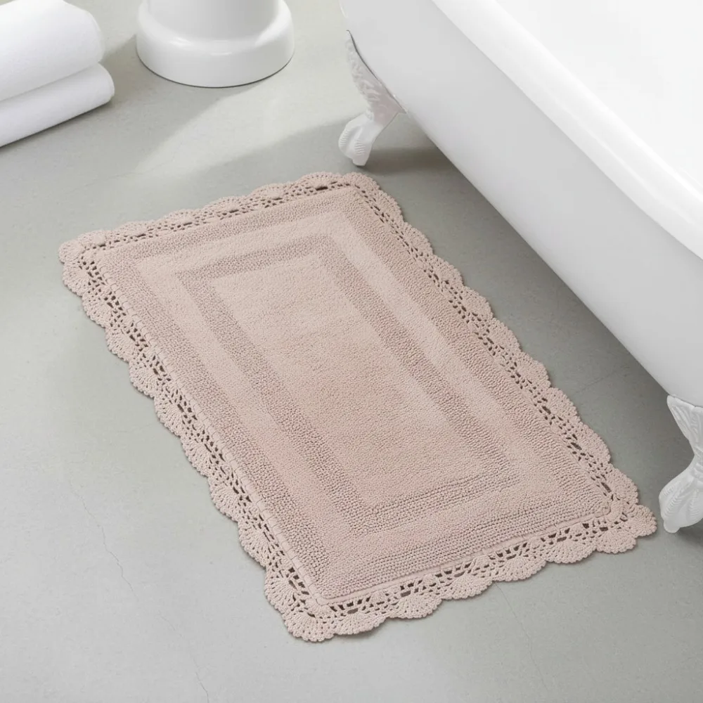 

Мягкий плюшевый коврик для ванной, 100% хлопок, двусторонний вязаный крючком впитывающий коврик для ванной комнаты 24x40, румяно-розовый
