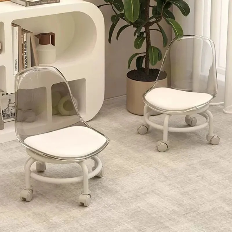 Taburete bajo de polea para el hogar, taburete pequeño con ruedas universales de acrílico, silla con respaldo, taburete pequeño para niños, taburete para sofá de sala de estar