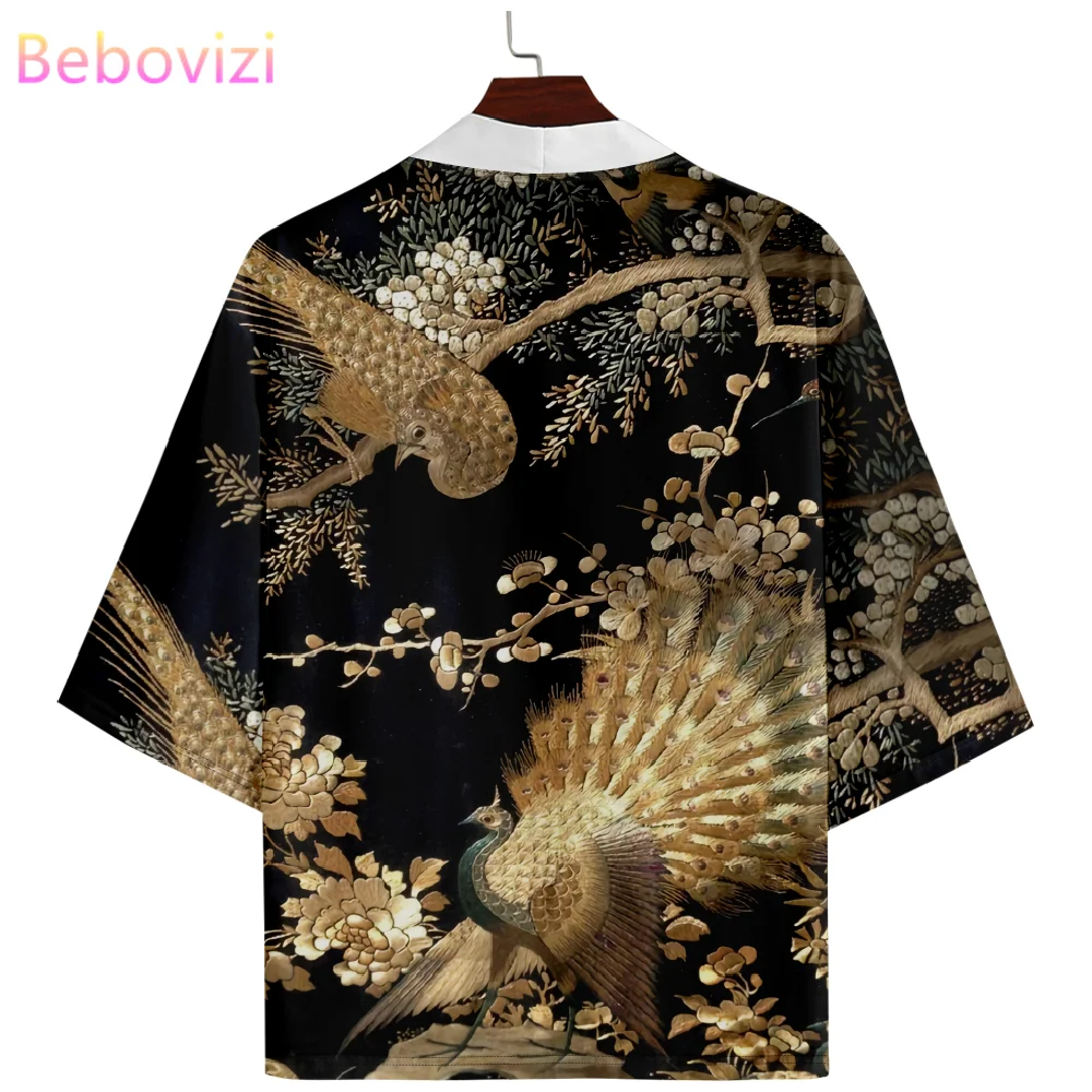 

New Design Cartoon Peacock Print Haori Summer Beach Kimono Women Men Japanese Streetwear Cardigan Yukata Streetwear Shirts