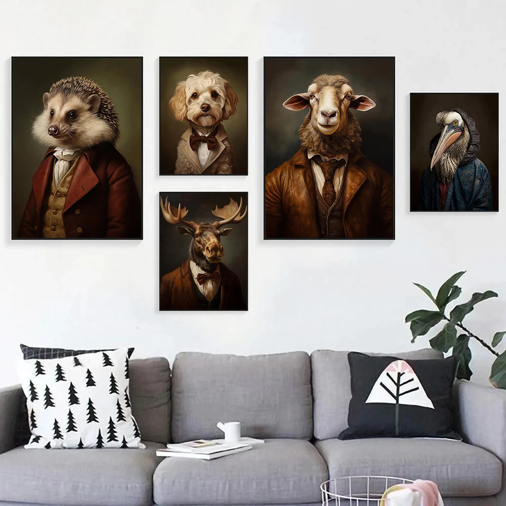 Renaissance Rabbit Panda Moose Sheep Leopard Animal Portrait Poster Canvas Paintings Wall Art Pictures Home Decor