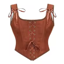 Tank Top With Built In Bra Side Zip Front Lace Corsets - Brown