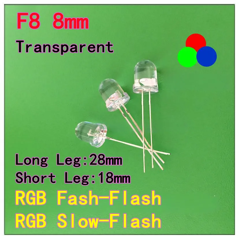 100PCS Seven-Color Fast-Flash Slow-Flash F8 8mm LED Light-Emitting Diode Red-Blue-Green Three-Color RGB Through-Hole Lamp Bead