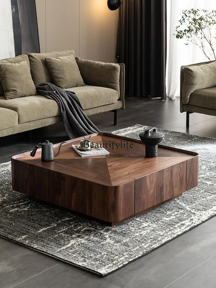 

yj57 Italian Minimalist North American Black Walnut Solid Wood Coffee Table Square Storage Nordic Furniture Modern Minimalist