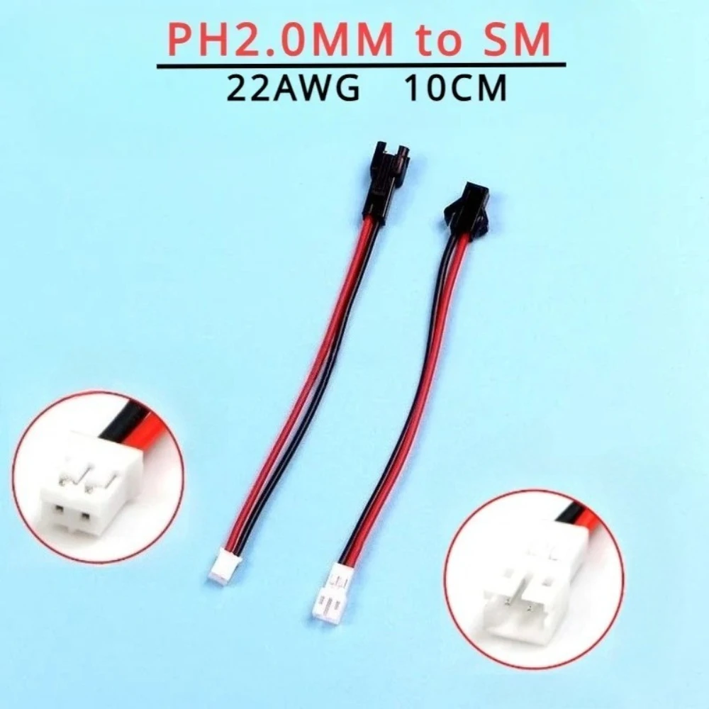 

10Pcs/lot PH2.0mm 2P Male/Female to SM2.54mm 2P Female/Male Extended Cable 22AWG Silicone Wire Length 10cm for Lithium Battery