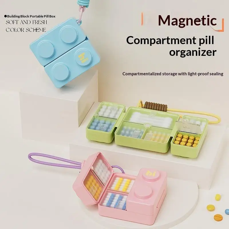 Plastic 7 Grids Folding Sealed Magnetic Pill Box Double Layer Medicine Case Dust Proof Vitamin Organizer