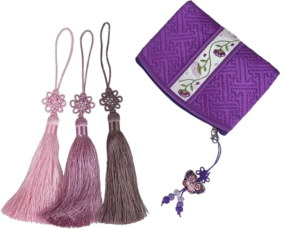 Mini Korean Silk Knot Norigae Set - 2 Pack Traditional Tassel Charms in 12 Colors - Decorative Hanbok Accessories - view 4