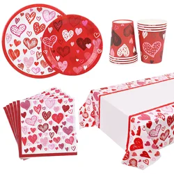 Happy Valentine's Day Disposable Tableware Love Heart Paper Plates Cups Napkins For Valentine Day Wedding Party Decoration