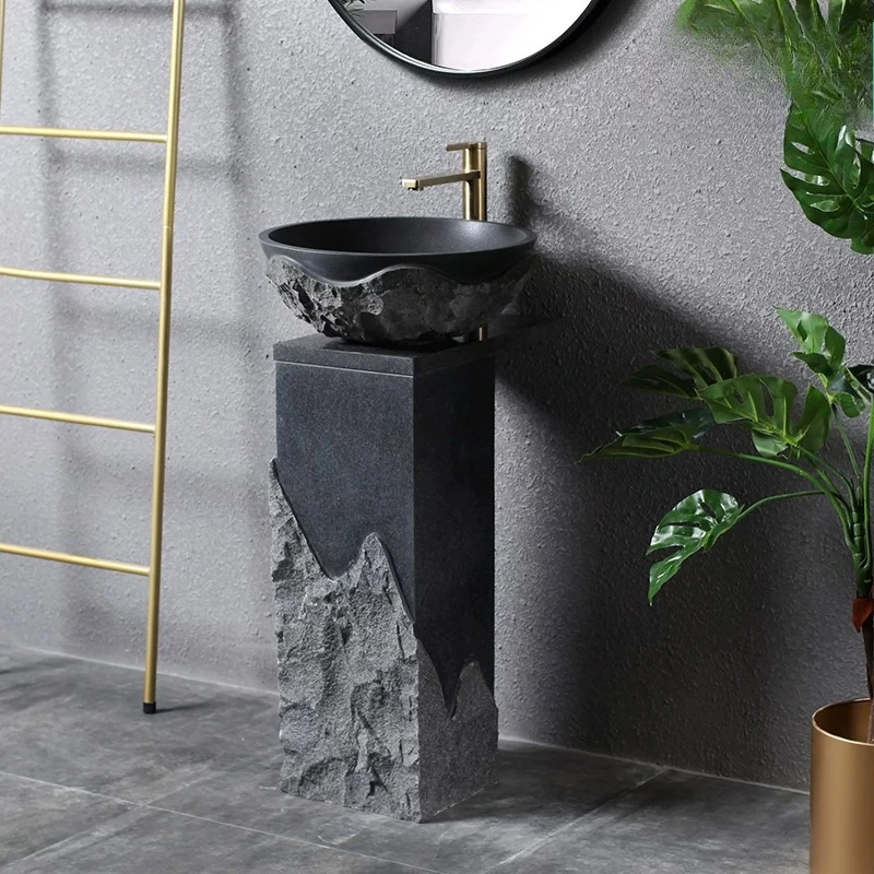 Original Stone Pillar Basin Mountain And River Zhi Floor-to-ceiling Integrated Basin Balcony Garden Courtyard Sink