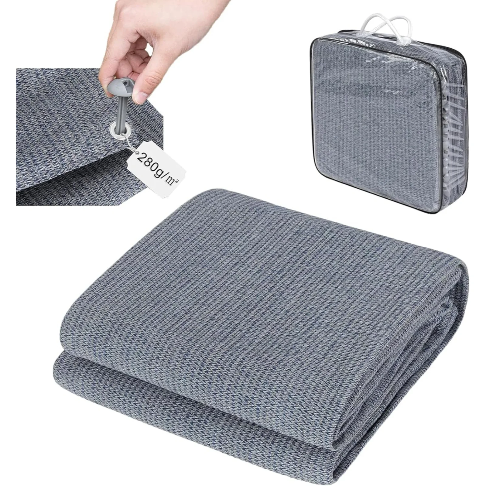 Manta de Picnic Impermeable de HDPE de 280 g/m², Lona de Camping de Alta Calidad con Ojales y Bolsa de Transporte para Exteriores