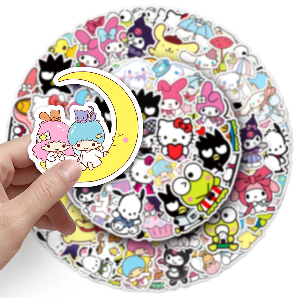 10/30/50/100pcs ผสม Sanrio อะนิเมะสติกเกอร์น่ารัก Kuromi Hello Kitty My Melody การ์ตูนสําหรับขวดน้ําเครื่องเขียนโทรศัพท์