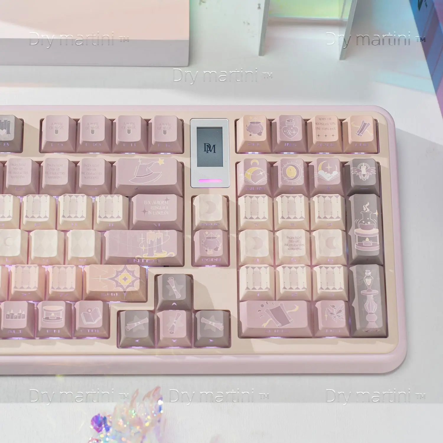 128 Keys Magic Poem PBT Keys Cherry Keycaps Cute Keycap Gift for Girl Dye-Sub Mechanical Keyboard for Made68 Mad68 Wooting 60