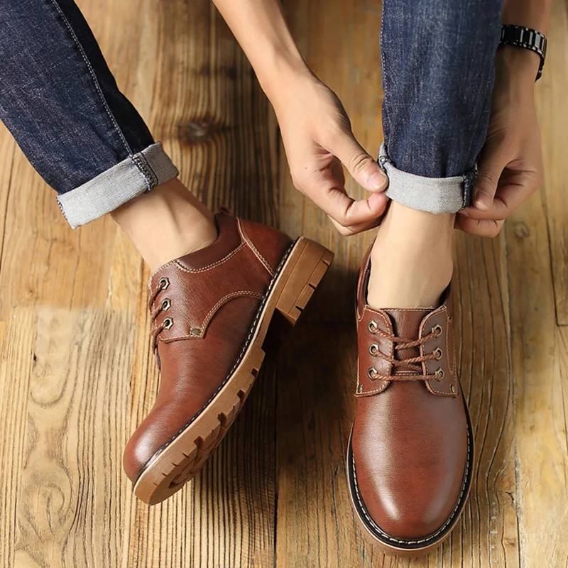 New Fashion Genuine Leather Shoes Men Footwear Cow Leather Mens Casual Shoes Soft Comfortable Male Shoes Thick Sole A1850