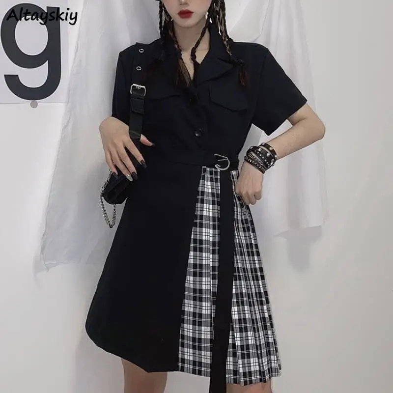 Irregular Dresses Women High Street Dark Fashion Ulzzang Chic All-match Mini Asymmetrical Summer Schoolgirls Black Stylish Young