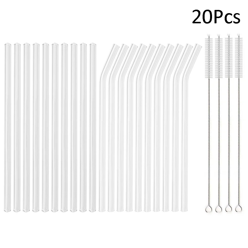 8/12/14mm High Borosilicate Glass Straw 10/20Pcs Reusable Eco Friendly Drinking Straws Set Bubble Tea Smoothies Bar Accessories