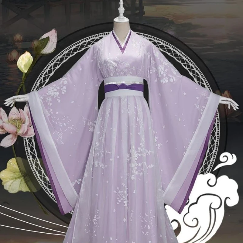 Ancient Traditional Chinese Hanfu for Women 2025 Spring Han Dynasty Purple Cross Collar Top Large Size Dresses 3PCS Full Sets