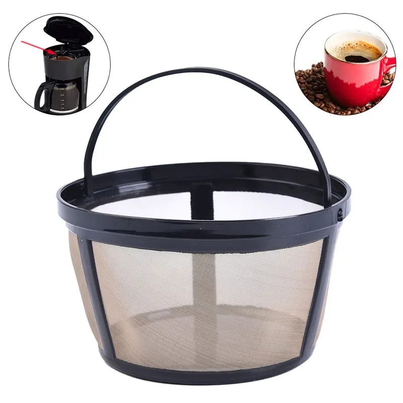 1pc 100 Mesh Coffee Filter Stainless Steel Coffee Filter Permanent Basket Style Reusable Golden Tone Coffee Filter