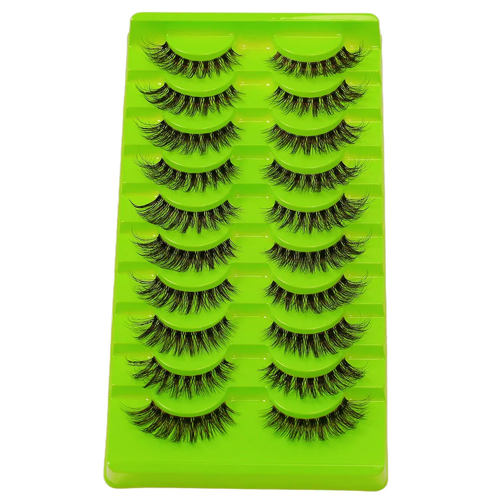10 pairs of European and American style full false eyelashes, transparent stem, thick curled eyelashes