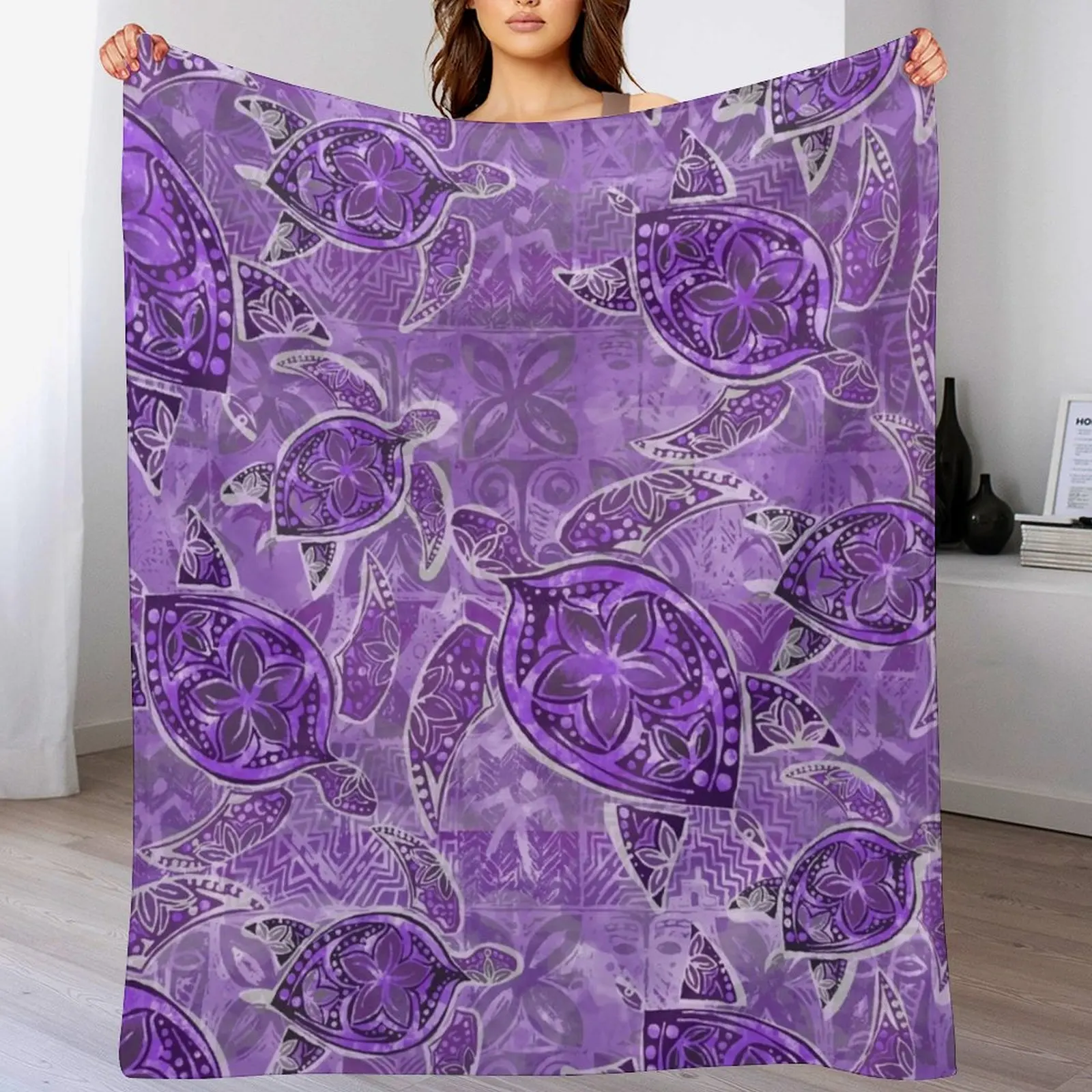 

Purple Paradise Polynesian - Samoan - Hawaiian Tribal Turtles HONU-135 Throw Blanket Loose heavy to sleep blankets ands Blankets