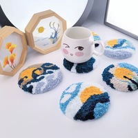 GATYZTORY 6pcs Pattern Cup Mat Sunset Mountains DIY Punch Needle Embroidery Set Coaster Scenery Creative Home Decor Unique Gift