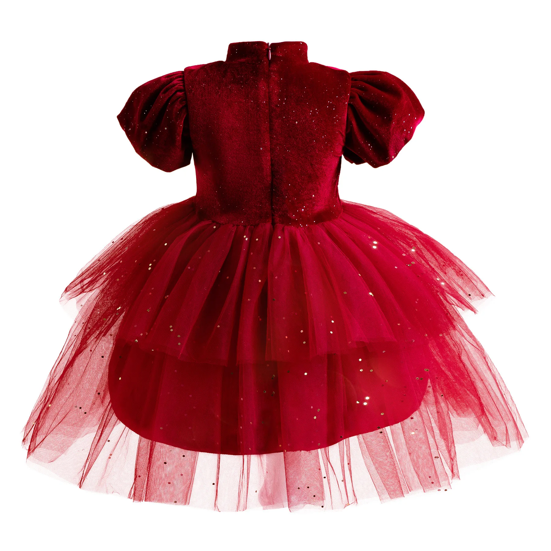 Children's Dress New Wedding Qipao Standing Neck Girls' Dress Red Velvet Children's Dress New Year Christmas Clothing