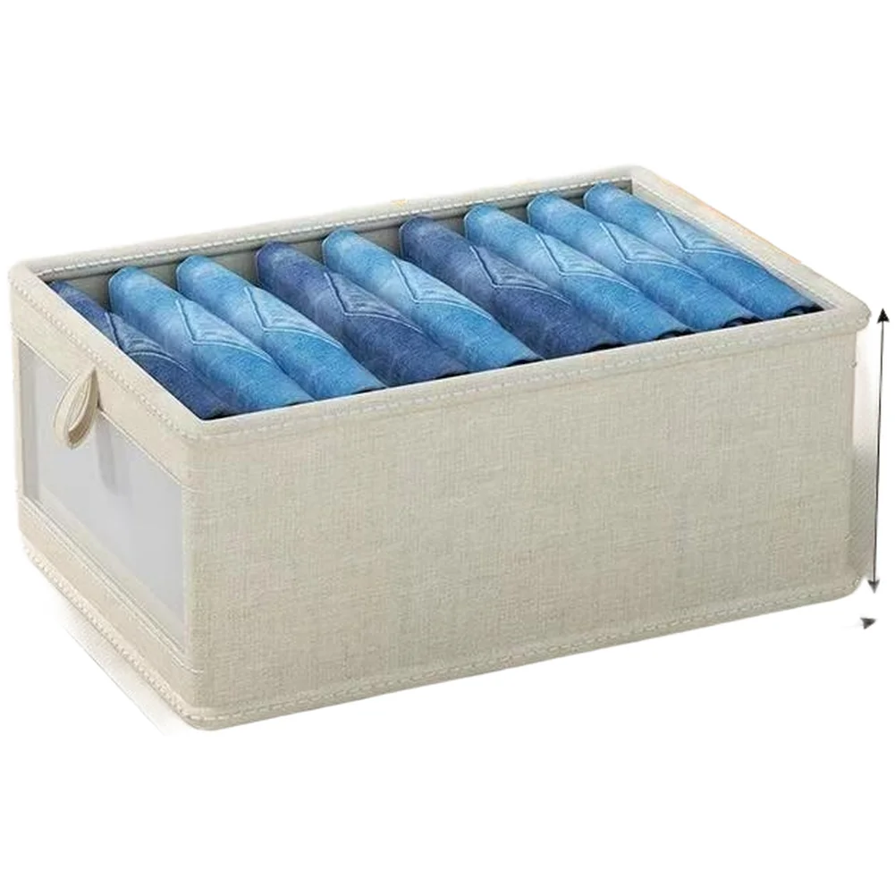 Cotton Linen Foldable Storage Bin with Transparent Viewing Window Designed for Closet Organization and Efficient Stacking Use