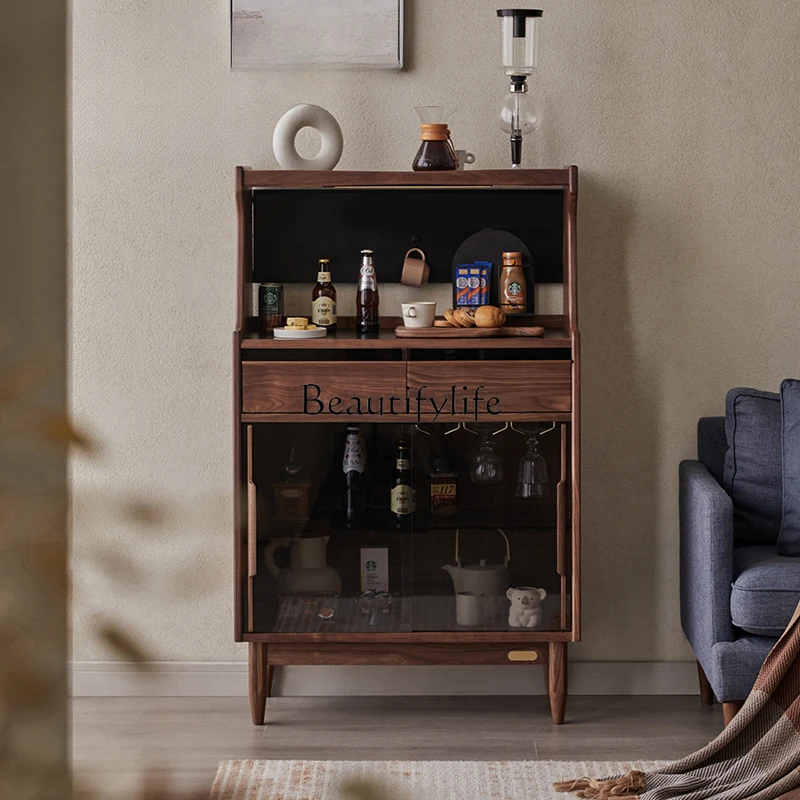 

Multi-Functional Sideboard Cabinet Black Walnut Living Room Rock Board Locker Wine Cabinet Storage Wall High Cabinet Tea