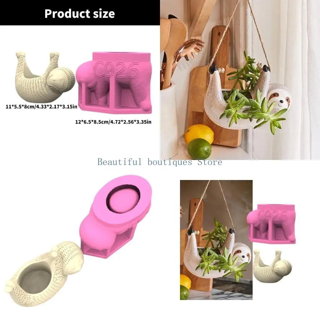 

U4LF Handmade Silicone Planter Mold Easy Demolding Molds Sloths Shape Concrete Vase Mould Suitable for Home Decors Projects