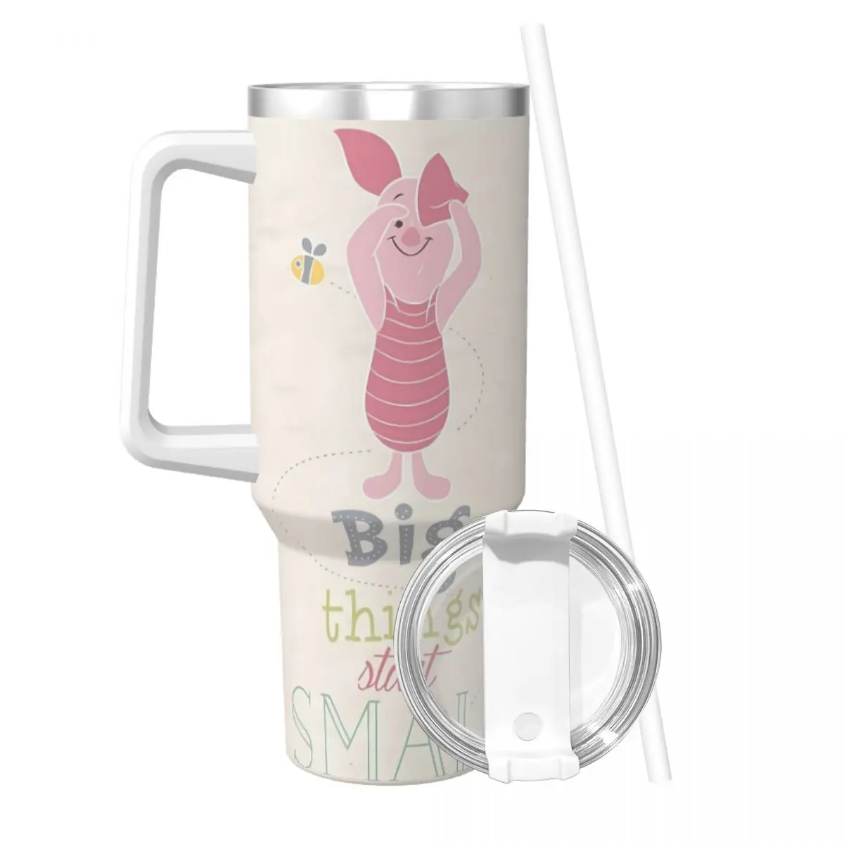 Stainless Steel Tumbler Winnie The Pooh Piglet Mugs Cup With Straws Camping Hot Drinks Water Bottle Portable Thermal Mug