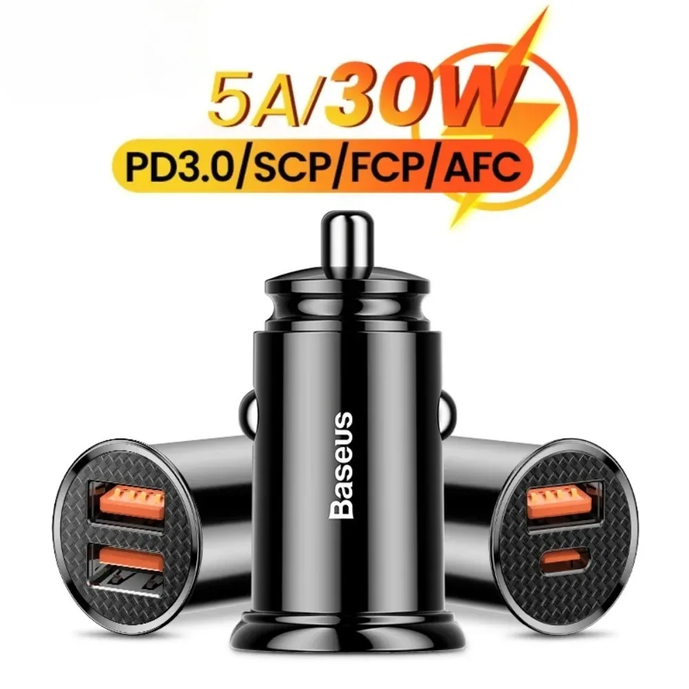 30W USB Car Charger Quick Charge 4.0 3.0 FCP SCP USB PD For Xiaomi iPhone 12 13 14 Pro Fast Charging Car Phone Charger