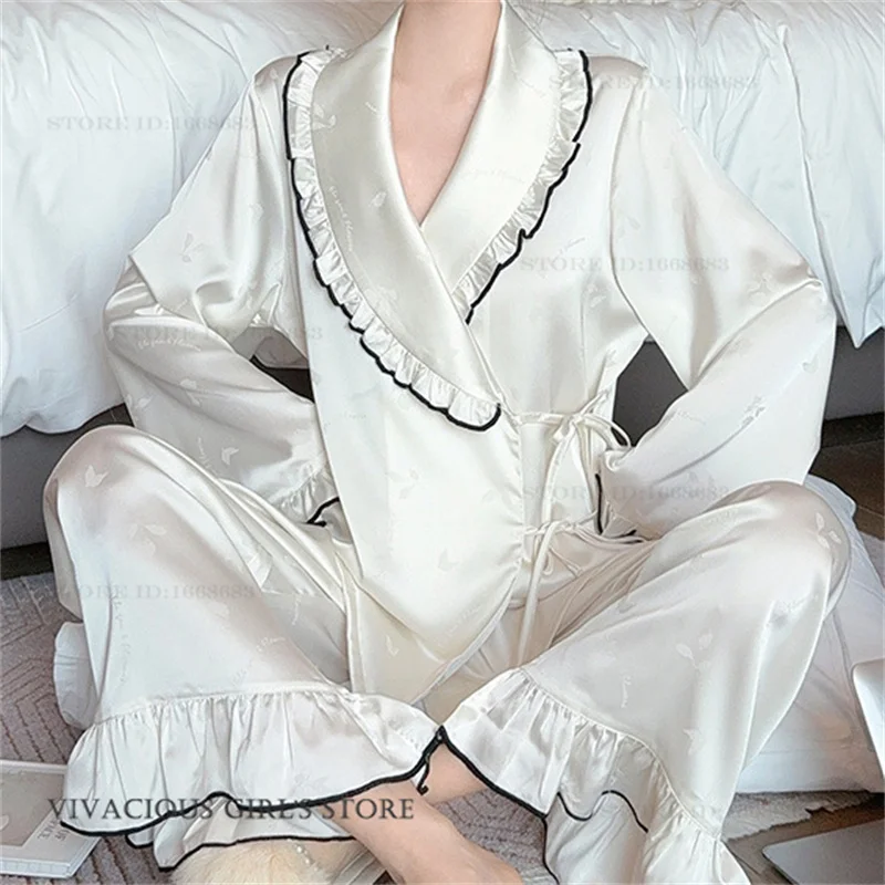 

Новый весенний женский пижамный комплект из 2 предметов: элегантная домашняя одежда во французском дворцовом стиле, брючный костюм для сна, свободный жаккардовый вискозный домашний костюм