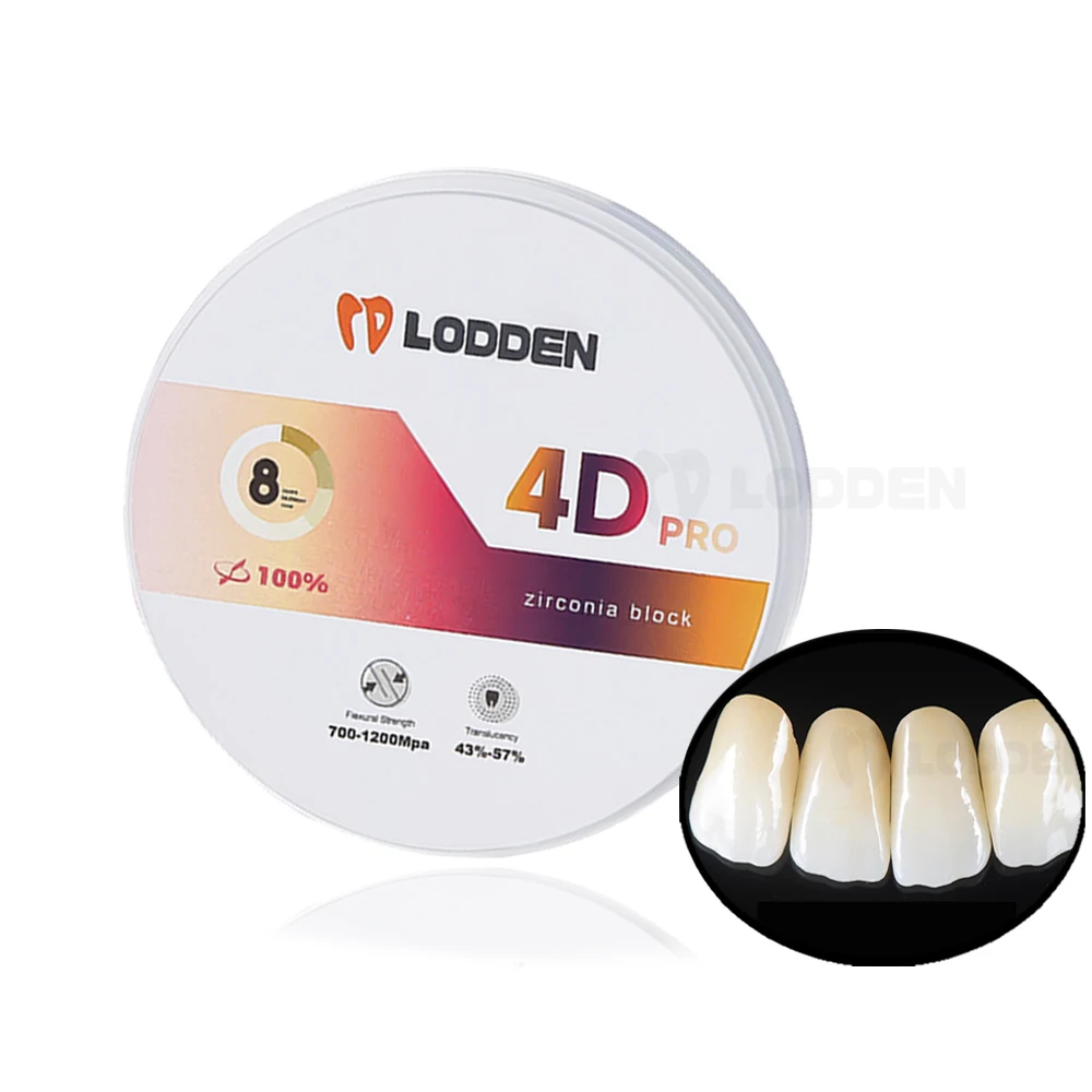 Lodden Materiały dentystyczne Cyrkonia 8 warstw Kolorowa przezroczystość Siła gradientu Stomatologia Produkt Blok cyrkonowy 98 * 10 98 * 12 mm