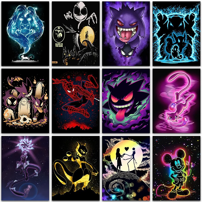 

Наборы для рисования темными бриллиантами Disney Pokemon Gengar, Микки Маус, подарок, домашний декор, полная квадратная и круглая мозаика, вышивка крестиком