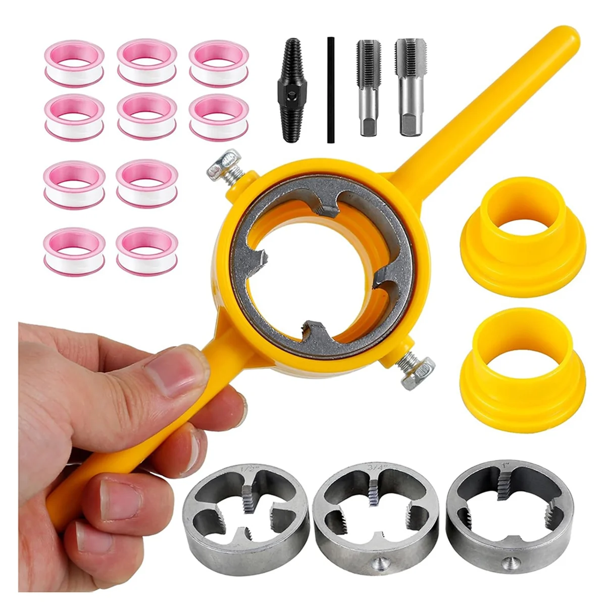 

ABKM 6Pcs PVC Thread Maker Tool, Pipe Threader Plumbing Tool, Pipe Threader Kit with 1/2 Inch 3/4 Inch 1 Inch Dies Maker Tool
