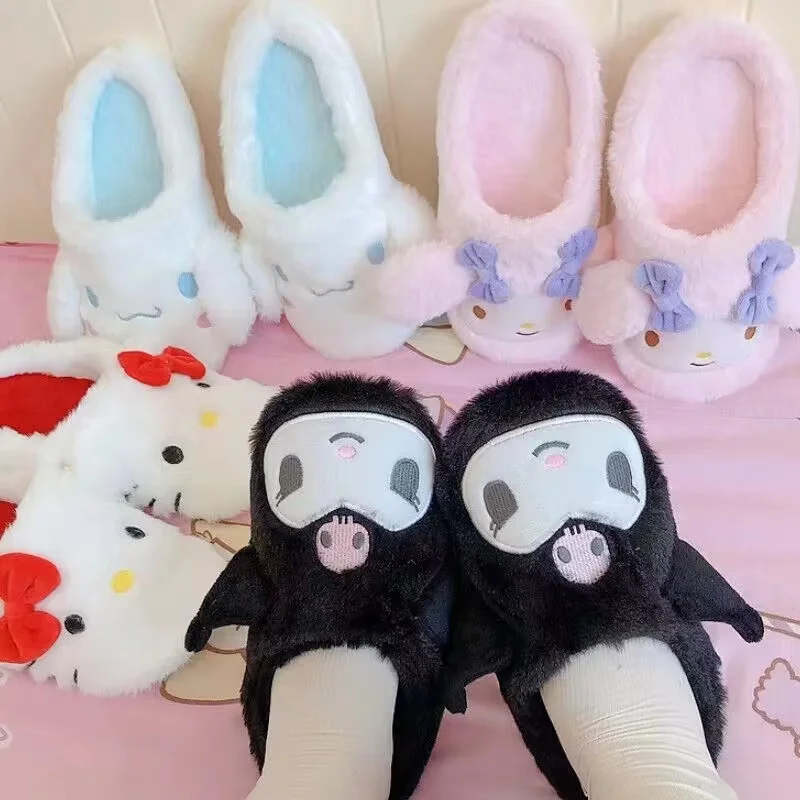 Kawaii Sanrio Little Twin Star Kuromi My Melody Hello Kitty Cinnamoroll Girls Cotton Slippers Cute Anti-skid Plush Home Shoes