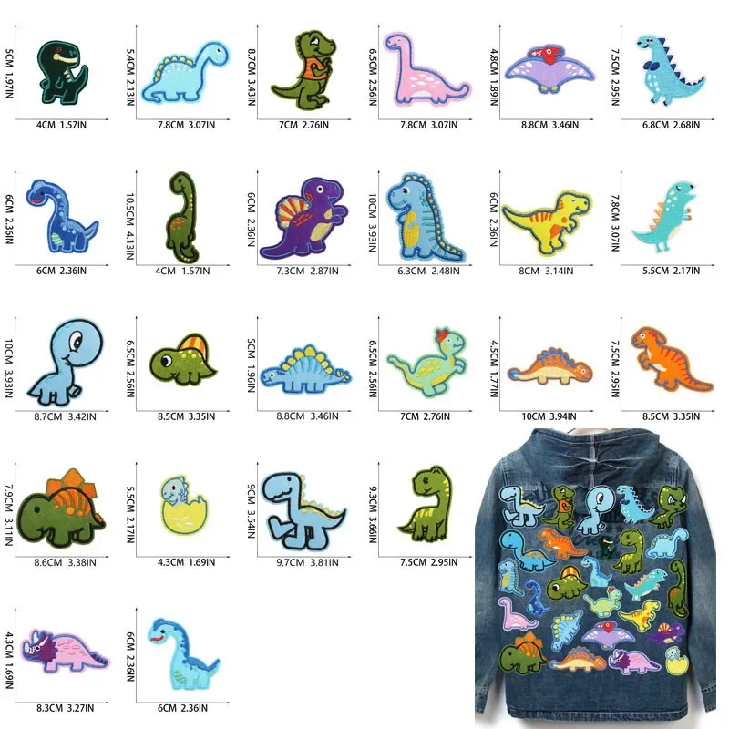 50Pcs Bulk Embroidered Patches for Clothes Lovely Dinosaurs Clothing Stickers Sewing Iron On Patch Thermal Adhesive Applique