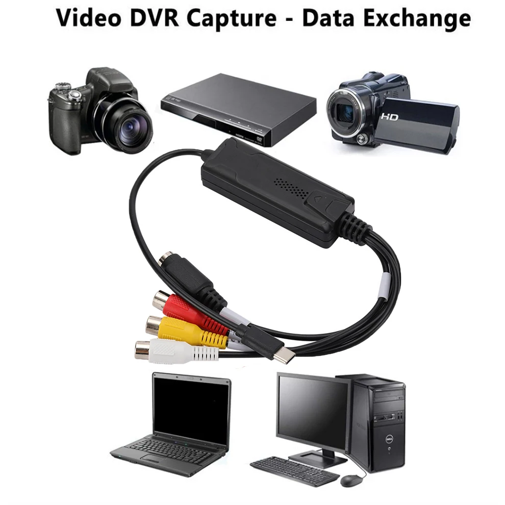 C타입 오디오 비디오 캡처 카드 어댑터, USB C-RCA 비디오 캡처 컨버터, TV DVD VHS 캡처 장치 4.1