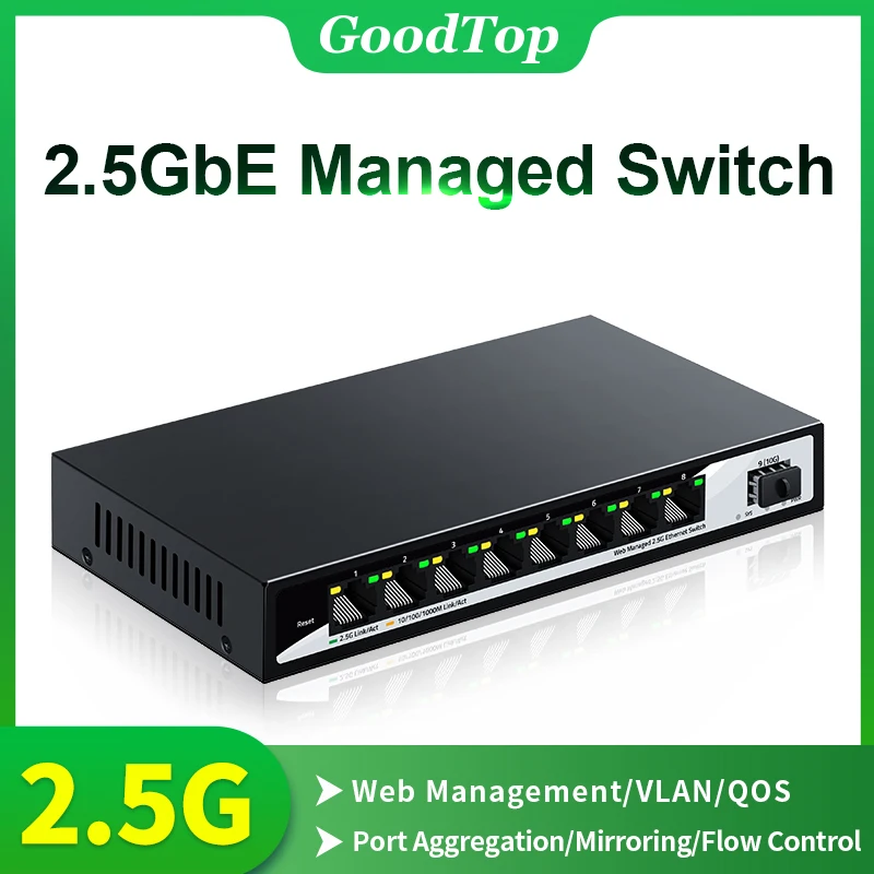 2.5GbE Managed Switch 8 Port 2.5GBASE-T Network Switcher 10G SFP+ Slot Uplink Web Managed Homelab Internet Ethernet Splitter