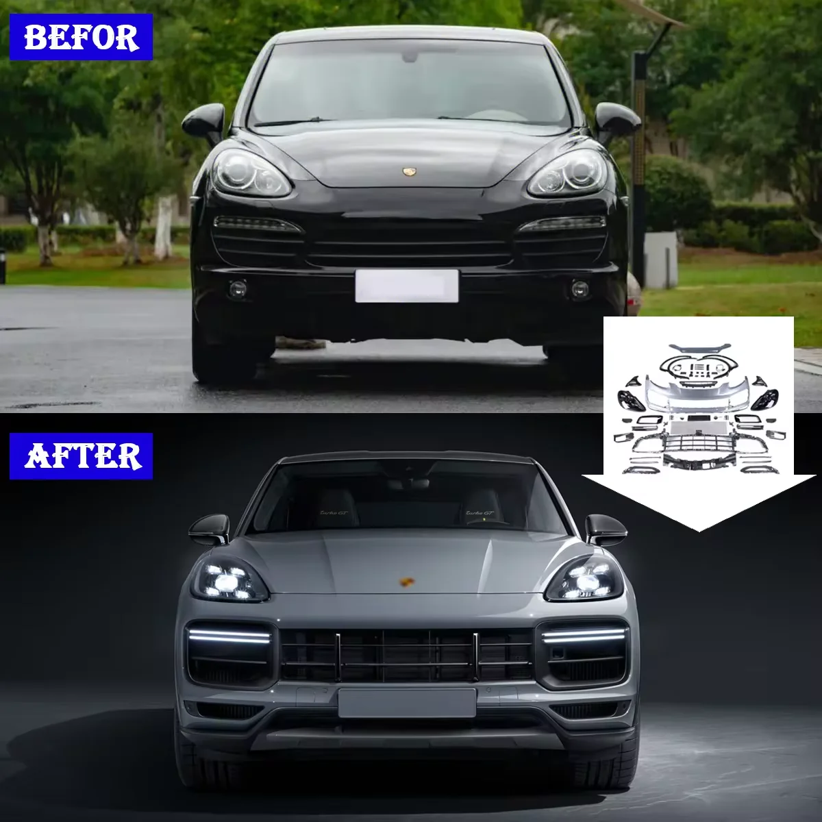 TYPY Car Body Kit For Porsche Cayenne 958 2011-2018 958.1 958.2 Upgrade To 9Y0 Turbo Body Kit Bumpers Headlamps Car Accessories