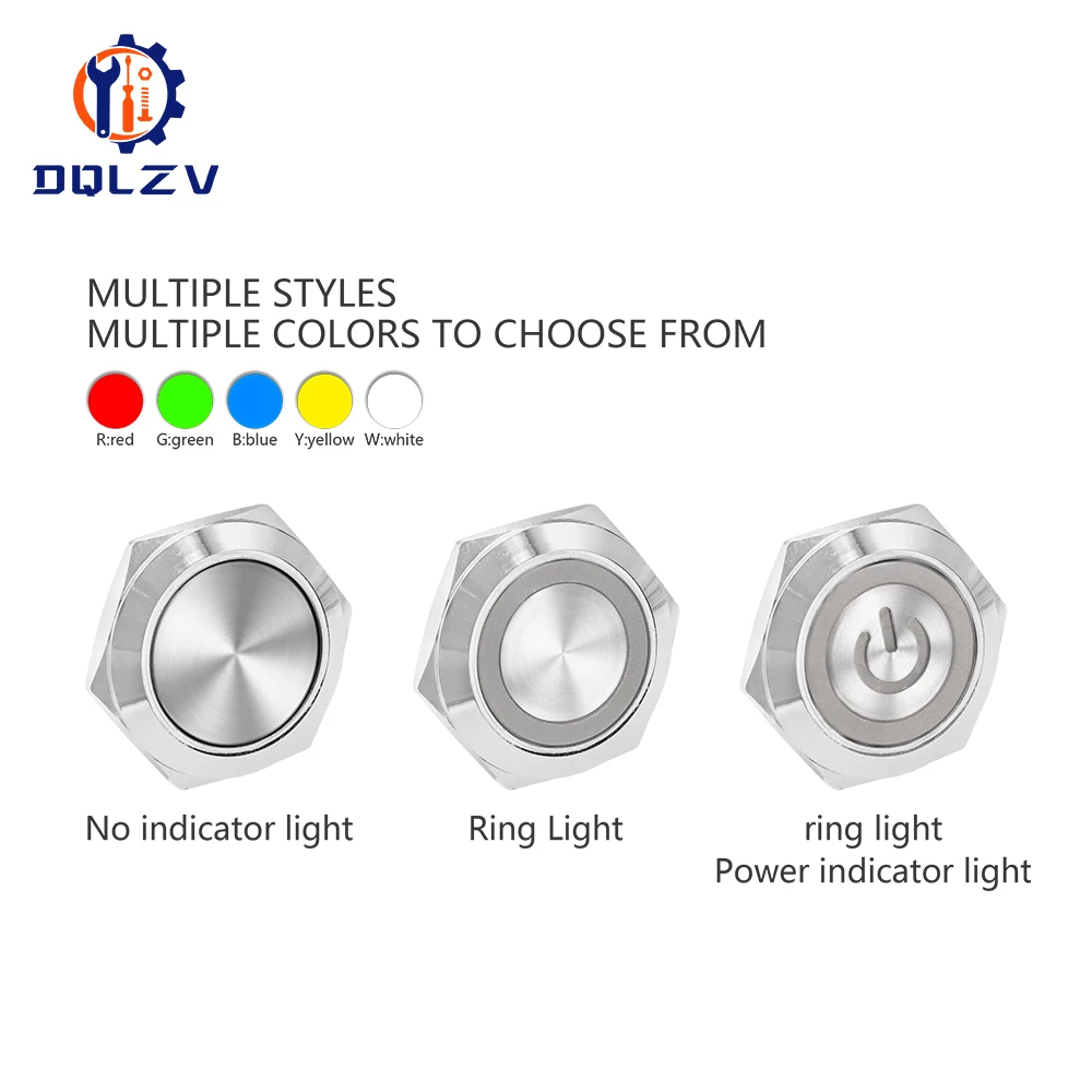 16/19/22mm With wires Short Stroke Waterproof Metal Push Button Switch 1NO Momentary Self Reset Led Light 12-24V