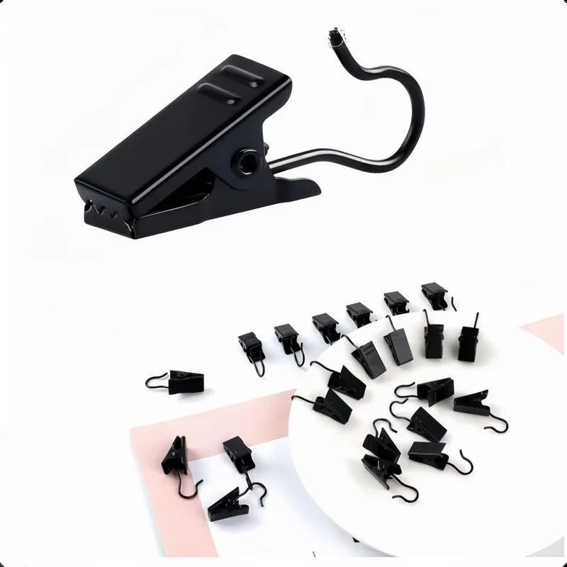 56 pcs Open Curtain Hooks, Strong Secure Grip, Photo Hanging Display Bathroom Shower Curtain, Silver Open-End Design
