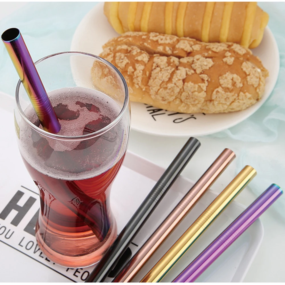 304 Stainless Steel Straw Large Pearl Milk Tea Juice Straight Drink 12mm Drinking Straw Fat Bubble Tea Straws Bar Cocktail Party