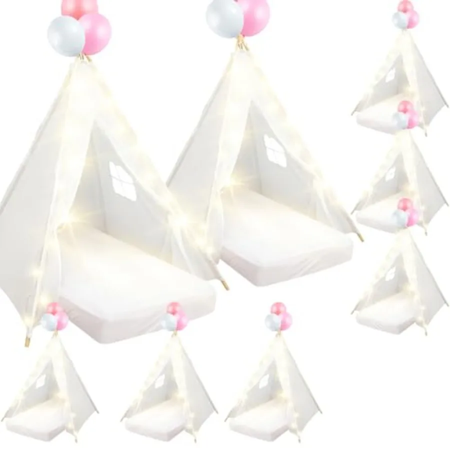 

8 Pack Sleepover Tent for Girls Party Teepee Tent for Slumber Party Bulk with Light String Air Mattress Fitted Sheet Washable N