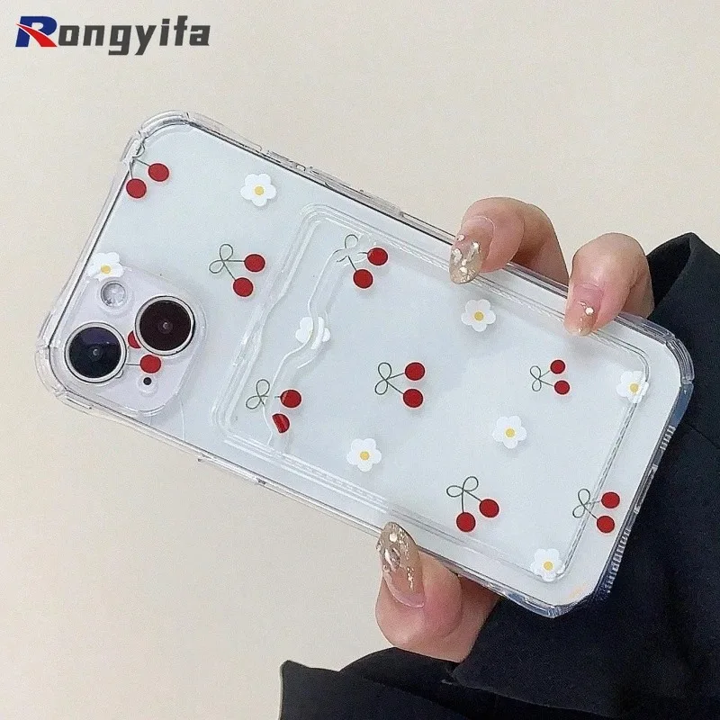 

Cute Flowers Phone Case For OPPO A3 Pro A3X A60 A40 A79 A78 A58 A58X A38 A18 A17K A16K A16E Cherry Clear Card Holder oft Cover