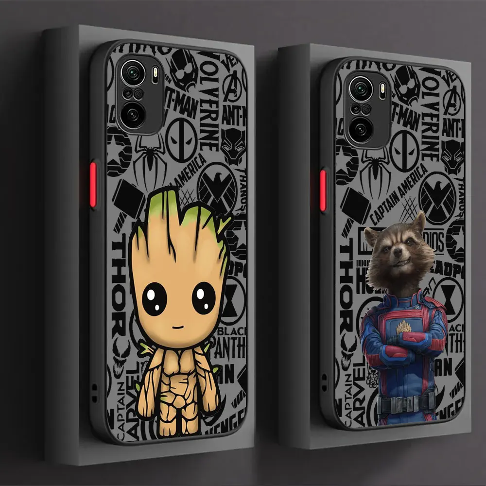 Marvel Baby Iam Groot Rocket Raccoon Phone Case For Xiaomi Redmi 10 10C 9 9C 9T 9A 9T K40 K30 K20 8 8A 7 7A 6 5 Matte Back Cover