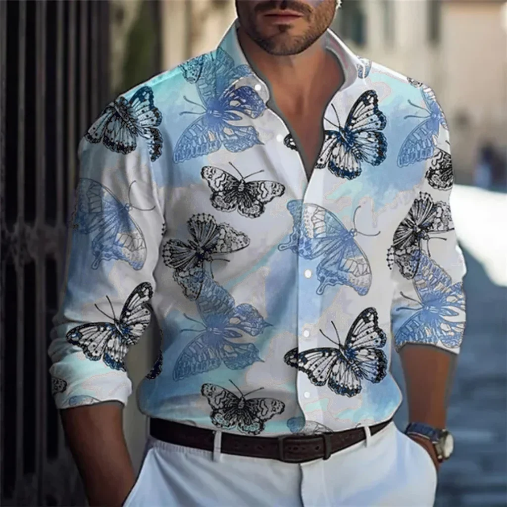 New Men's Shirt Butterfly Luxury Business CasualVacationStreet Shopping Everyday Home Long Sleeve Shirt 12 Colors XS-6XL