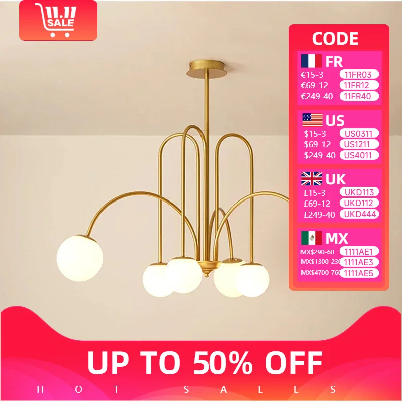 

Magic Beans Chandeliers 6 Heads Milky Glass Ball Ceiling Lamp for Dining Table Kitchen Island Living Bar Indoor Decor Led Lights