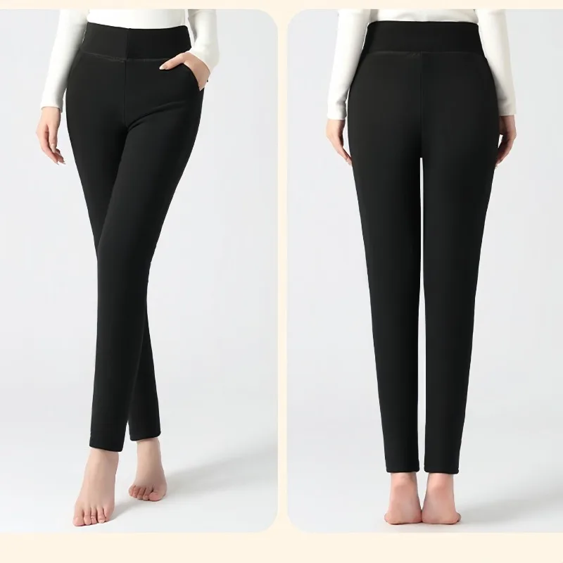 Women's Thickened 2025 Lined High Elasticity Knee Padded Warm Pants High Waist Bottom TT263